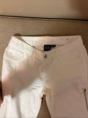 A/X Armani Exchange Women's White Skinny Jeans with Zip Detail